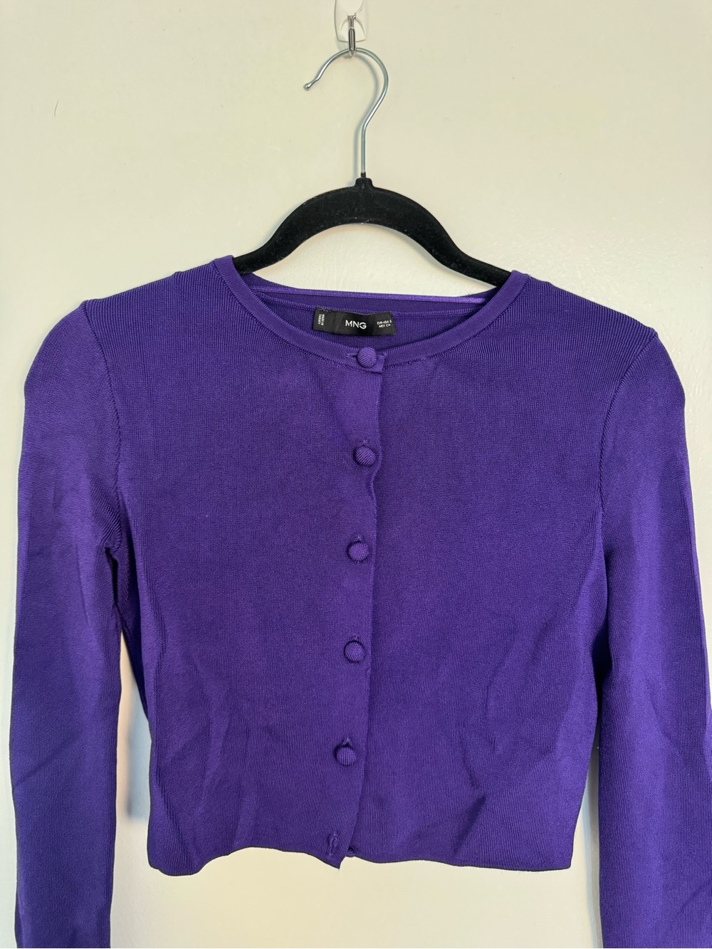 Mango Deep Purple Cropped Button Cardigan - Picture 2 of 15